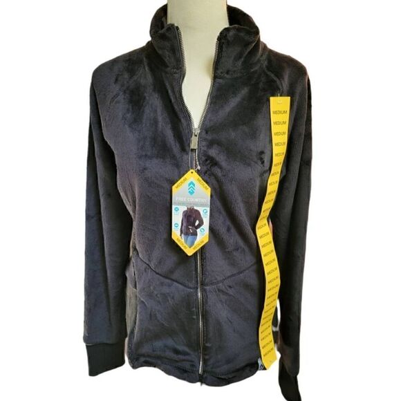 Free Country Plush Jacket Women's M in Black w/ Thumb Holes New - Picture 1 of 7